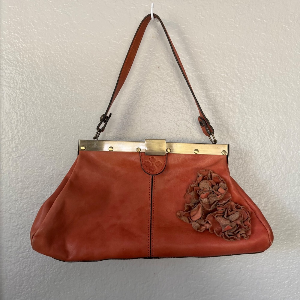 Vintage Patricia Nash Burnt Orange Italian Leather Bag Kiss Lock Top Handle